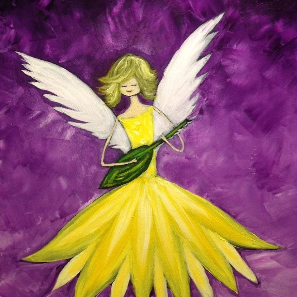 Ange jaune fond violet 1